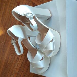 Lulu's Crushest White Satin Rhinestone Ankle-Strap Heels NWOT